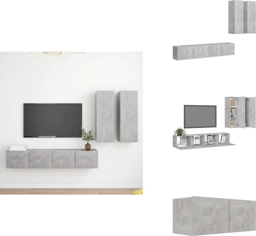 VidaXL Tv-kastenset Tv-kastensets Tv-kasten Tv-meubelset 4-delige Tv-meubelset bewerkt hout betongrijs
