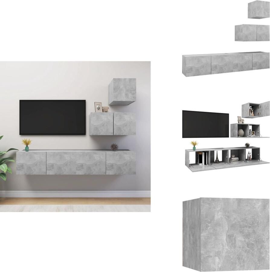 VidaXL Tv-kastenset Tv-kastensets Tv-kasten Tv-meubelset 4-delige Tv-meubelset bewerkt hout betongrijs