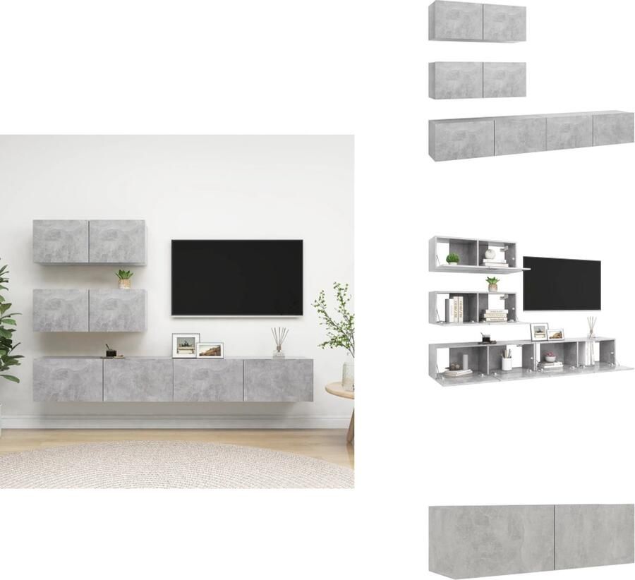 VidaXL Tv-kastenset Tv-kastensets Tv-kasten Tv-meubelset 4-delige Tv-meubelset bewerkt hout betongrijs