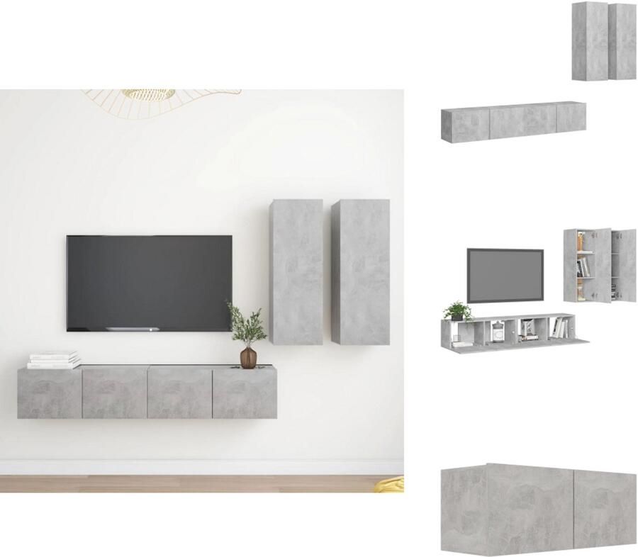 VidaXL Tv-kastenset Tv-kastensets Tv-kasten Tv-meubelset 4-delige Tv-meubelset bewerkt hout betongrijs - Foto 2