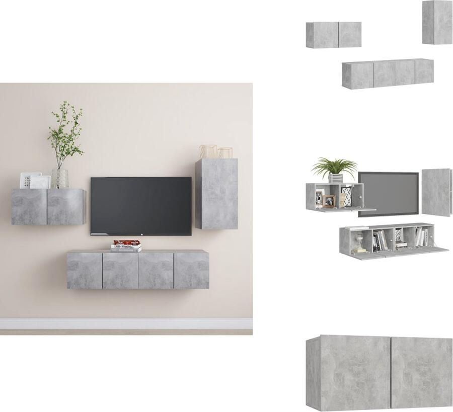 VidaXL Tv-kastenset Tv-kastensets Tv-kasten Tv-meubelset 4-delige Tv-meubelset bewerkt hout betongrijs - Foto 1