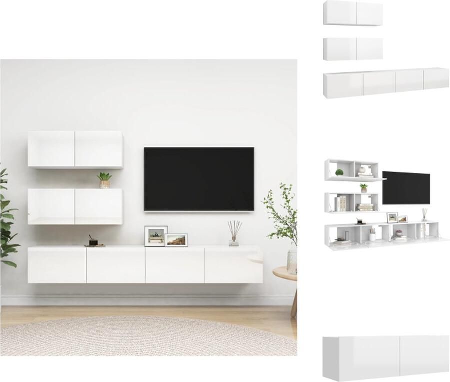 VidaXL Tv-kastenset Tv-kastensets Tv-kasten Tv-meubelset 4-delige Tv-meubelset bewerkt hout hoogglans wit