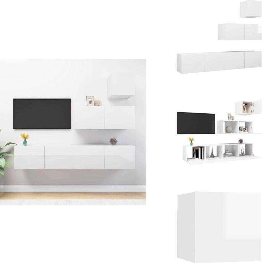 VidaXL TV Meubel Set Hangend Spaanplaat Hoogglans Wit Montage vereist 30.5 x 30 x 30 cm 80 x 30 x 30 cm (B x D x H) Kast