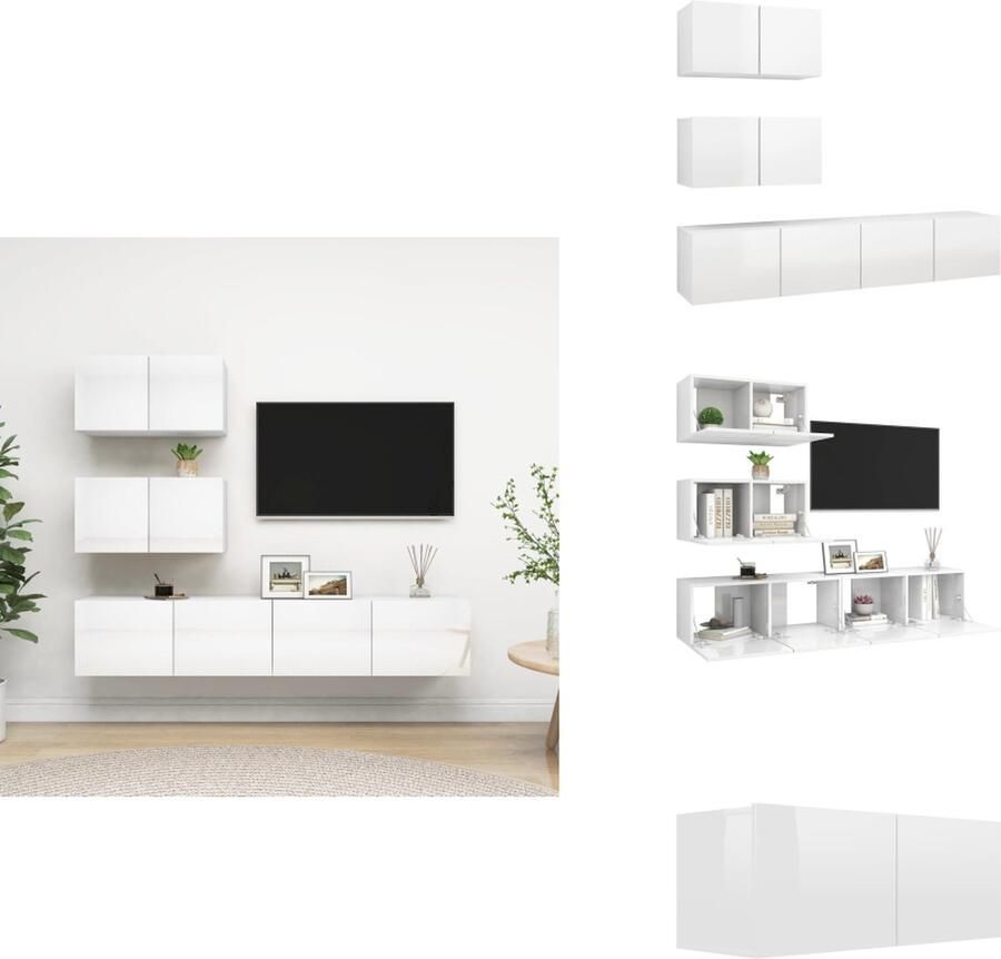 VidaXL Tv-kastenset Tv-kastensets Tv-kasten Tv-meubelset 4-delige Tv-meubelset bewerkt hout hoogglans wit