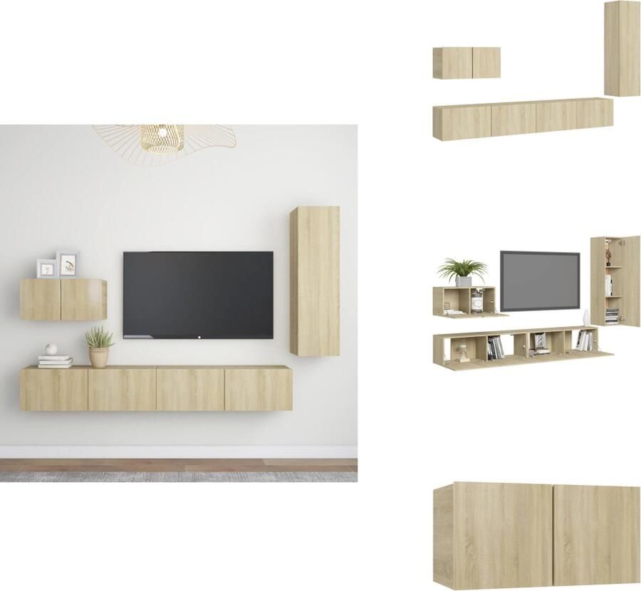 VidaXL Tv-kastenset Tv-kastensets Tv-kasten Tv-meubelset 4-delige Tv-meubelset bewerkt hout sonoma eikenkleurig