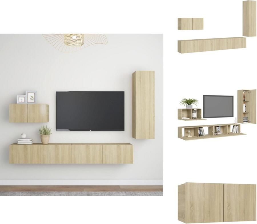 VidaXL Tv-kastenset Tv-kastensets Tv-kasten Tv-meubelset 4-delige Tv-meubelset bewerkt hout sonoma eikenkleurig - Foto 2