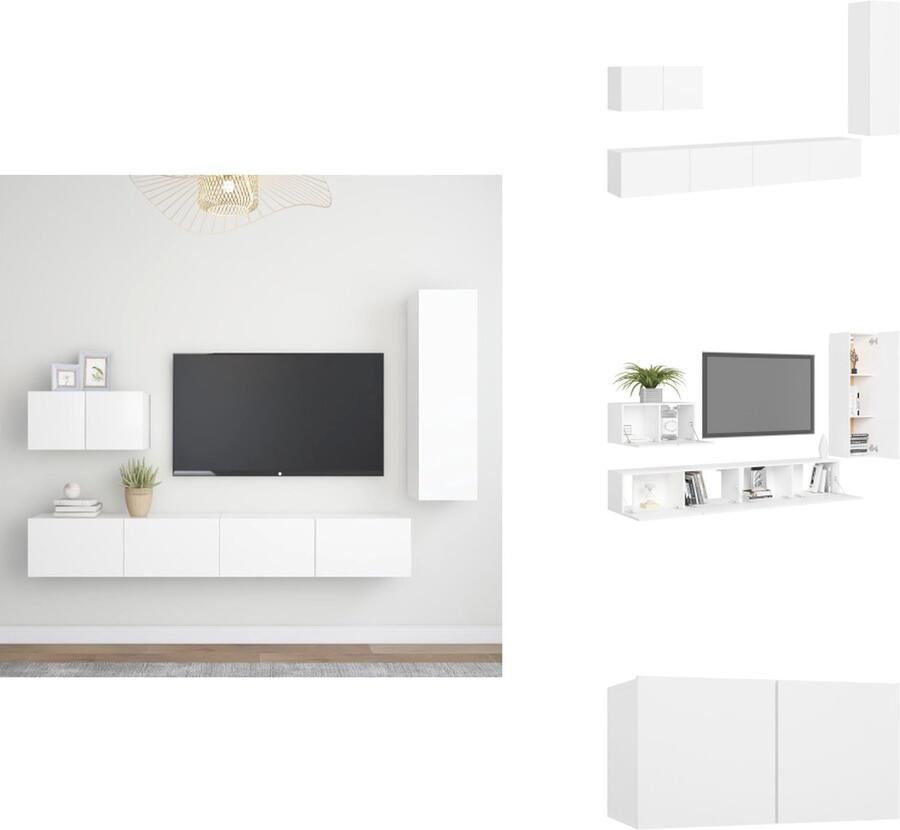 VidaXL Televisiemeubelset onbekend Tv-meubel wit spaanplaat 60 x 30 x 30 cm 30.5 x 30 x 110 cm 100 x 30 x 30 cm Kast