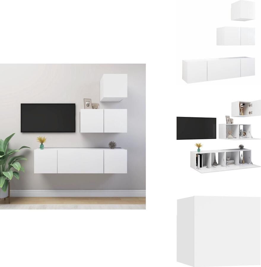 VidaXL Tv-kastenset Tv-kastensets Tv-kasten Tv-meubelset 4-delige Tv-meubelset bewerkt hout wit
