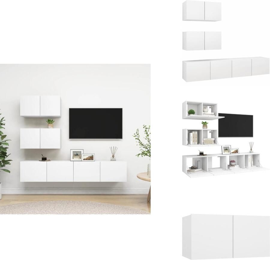 VidaXL Tv-kastenset Tv-kastensets Tv-kasten Tv-meubelset 4-delige Tv-meubelset bewerkt hout wit - Foto 1