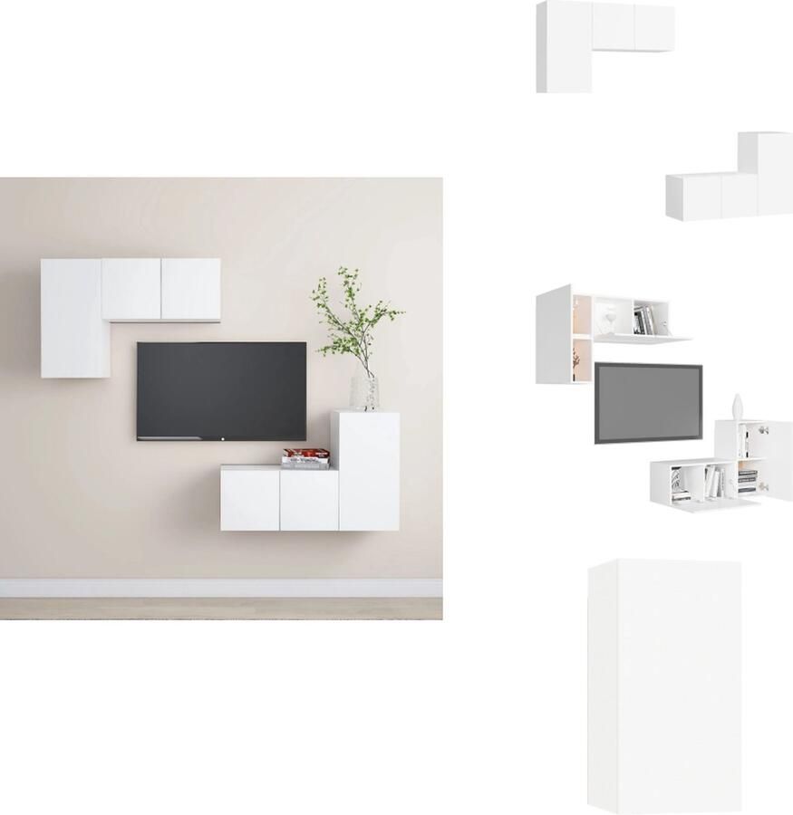 VidaXL Tv-kastenset Tv-kastensets Tv-kasten Tv-meubelset 4-delige Tv-meubelset bewerkt hout wit - Foto 1