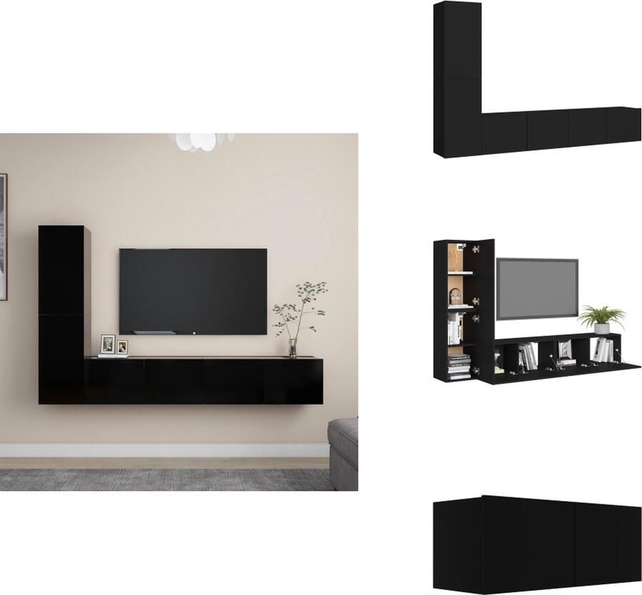VidaXL Tv-kastenset Tv-kastensets Tv-kasten Tv-meubelset 4-delige Tv-meubelset bewerkt hout zwart - Foto 1