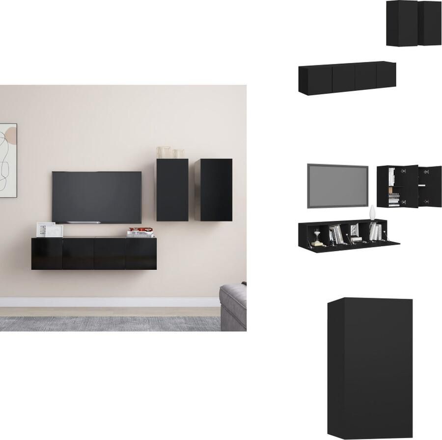 VidaXL Tv-kastenset Tv-kastensets Tv-kasten Tv-meubelset 4-delige Tv-meubelset bewerkt hout zwart