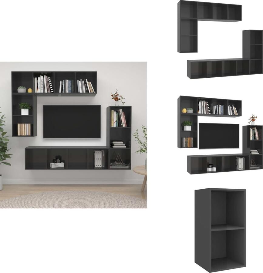 VidaXL Tv-kastenset Tv-kastensets Tv-kasten Tv-meubelset 4-delige Tv-meubelset spaanplaat hoogglans grijs