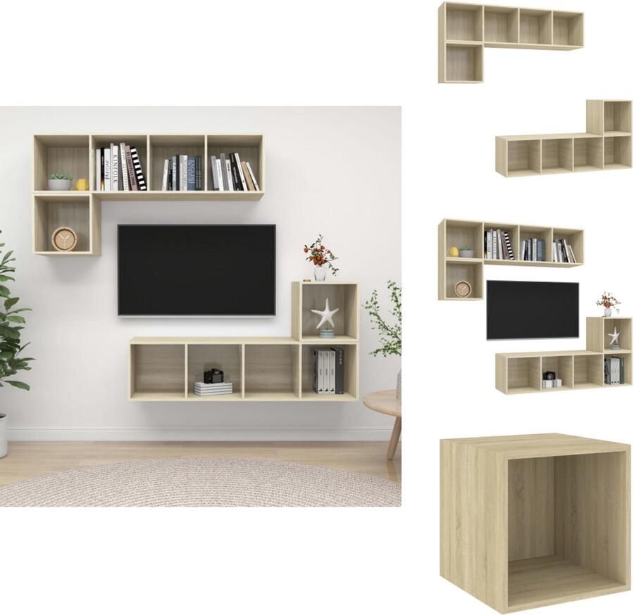 VidaXL Tv-kastenset Tv-kastensets Tv-kasten Tv-meubelset 4-delige Tv-meubelset spaanplaat sonoma eikenkleurig