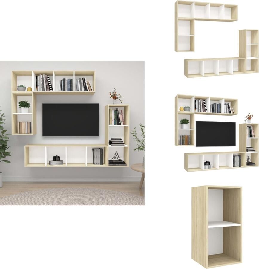 VidaXL Televisiewandmeubelset onbekend Tv-meubel 37 x 37 x 72 cm 37 x 37 x 107 cm 37 x 37 x 142.5 cm Kleur- wit en sonoma eiken Materiaal- spaanplaat Montage vereist Kast