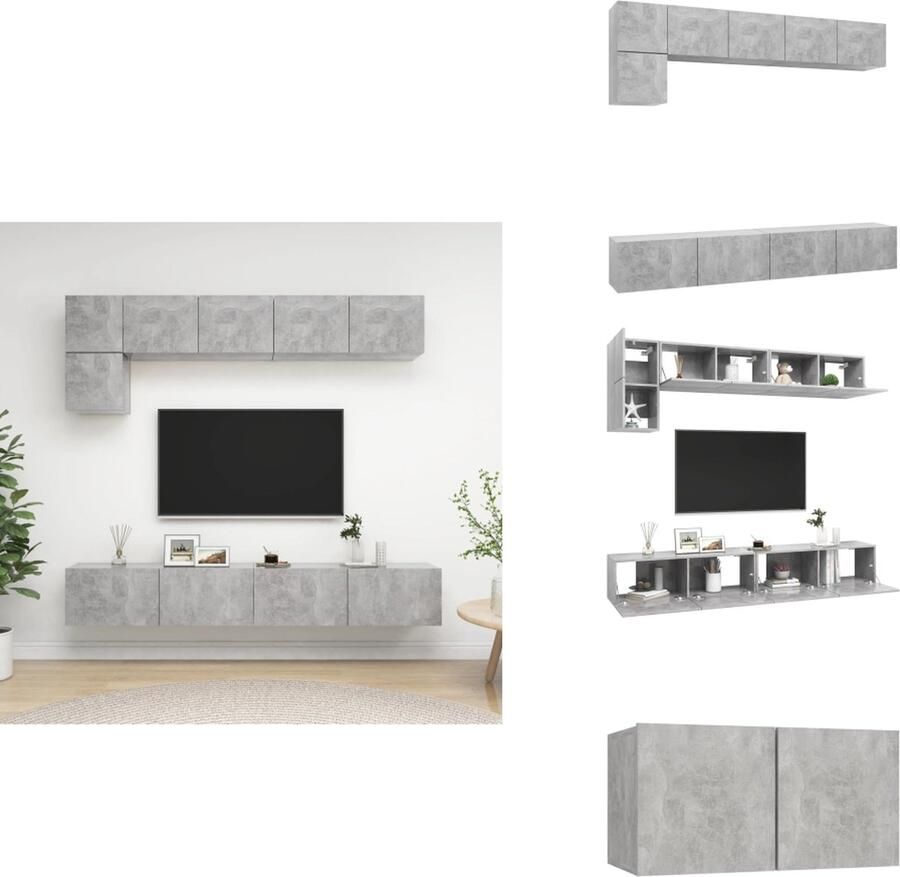 VidaXL Televisiemeubelset Betongrijs 60x30x30 cm 80x30x30 cm 100x30x30 cm wandbevestiging opbergruimte Kast - Foto 1