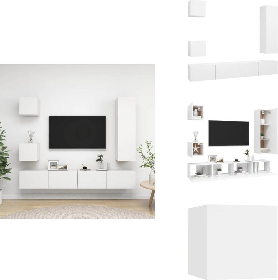 VidaXL Tv-kastenset Tv-kastensets Tv-kasten Tv-meubelset 5-delige Tv-meubelset bewerkt hout wit