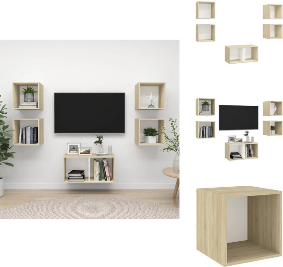 VidaXL Tv-kastenset Tv-kastensets Tv-kasten Tv-meubelset 5-delige Tv-meubelset bewerkt hout wit en sonoma eikenkleurig