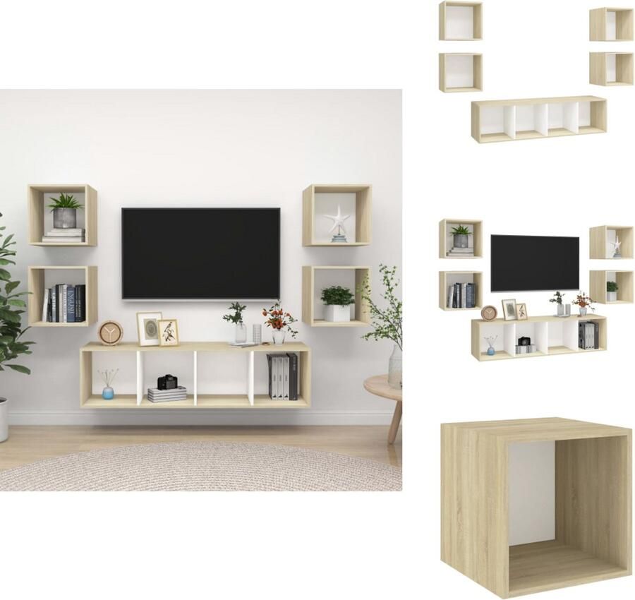 VidaXL Tv-kastenset Tv-kastensets Tv-kasten Tv-meubelset 5-delige Tv-meubelset bewerkt hout wit en sonoma eikenkleurig