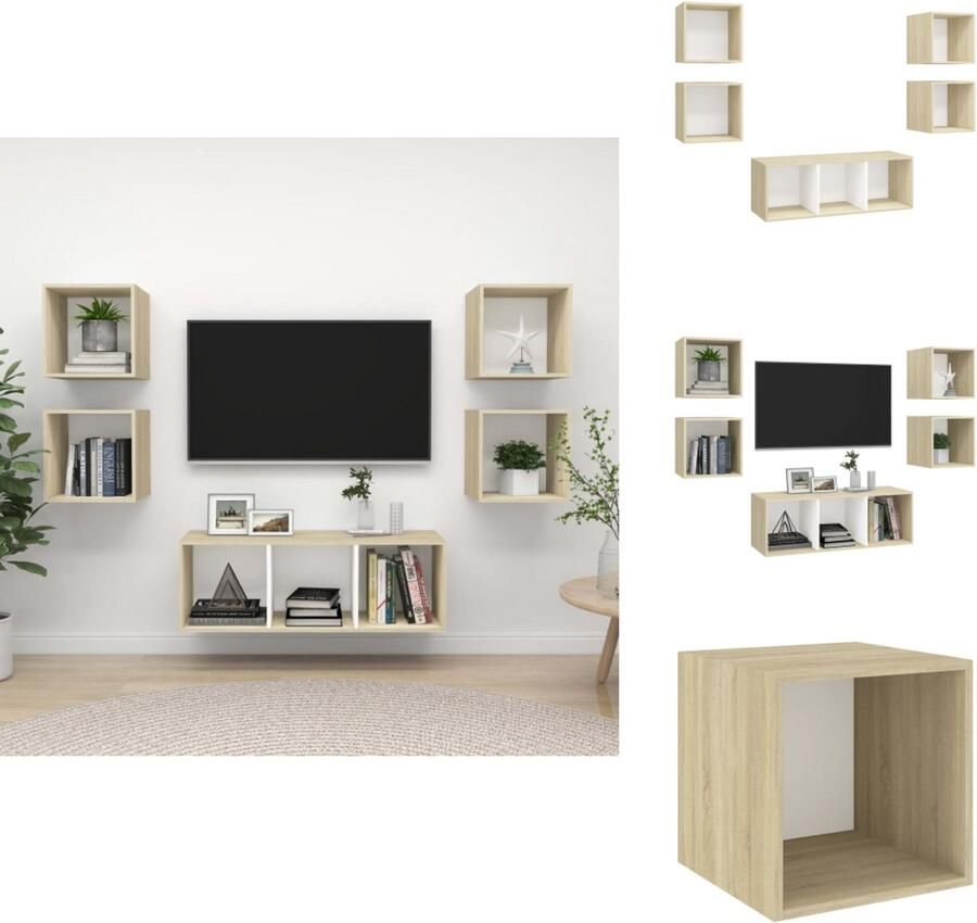 VidaXL Tv-kastenset Tv-kastensets Tv-kasten Tv-meubelset 5-delige Tv-meubelset bewerkt hout wit en sonoma eikenkleurig