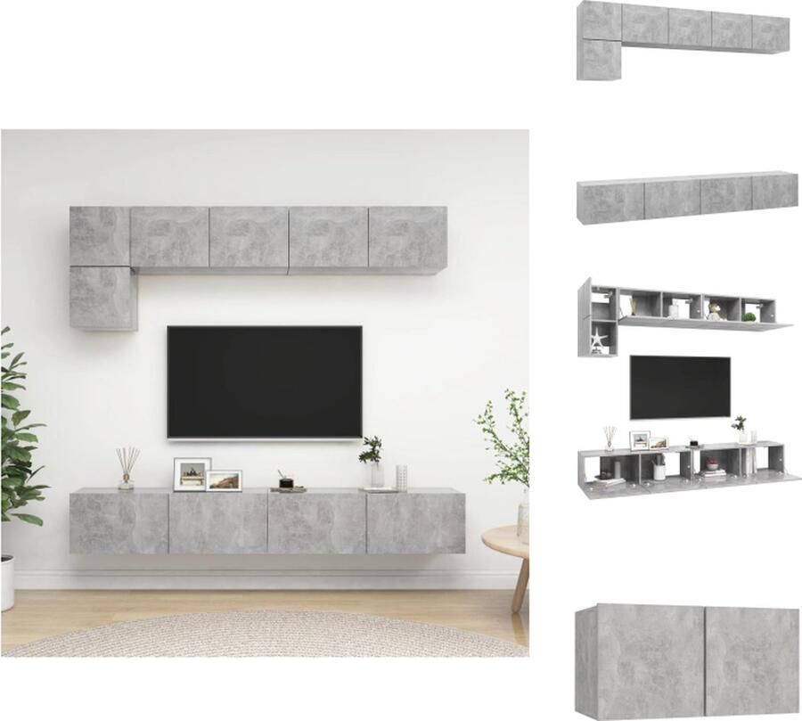 VidaXL Televisiemeubelset Betongrijs 60x30x30 cm 80x30x30 cm 100x30x30 cm wandbevestiging opbergruimte Kast - Foto 2