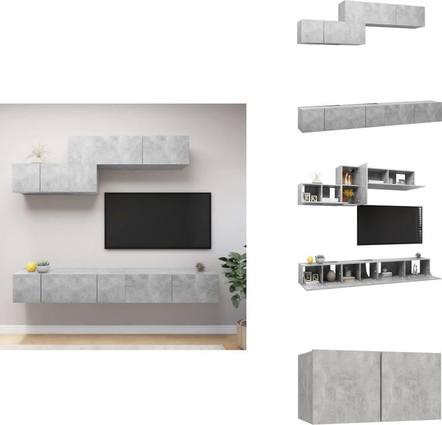 VidaXL Tv-kastenset Tv-kastensets Tv-kasten Tv-meubelset 6-delige Tv-meubelset bewerkt hout betongrijs