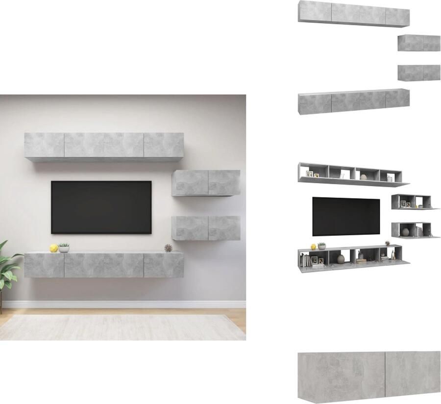 VidaXL televisiemeubelset Hangend spaanplaat betongrijs 4x100x30x30 cm + 2x80x30x30 cm eenvoudig te reinigen Kast