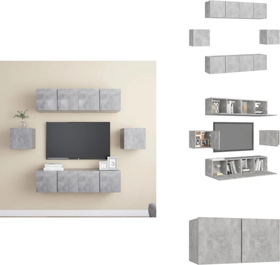 VidaXL Tv-kastenset Tv-kastensets Tv-kasten Tv-meubelset 6-delige Tv-meubelset bewerkt hout betongrijs