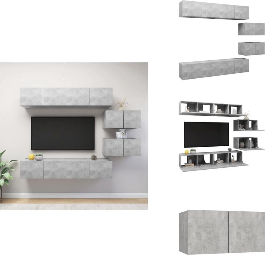 VidaXL Tv-kastenset Tv-kastensets Tv-kasten Tv-meubelset 6-delige Tv-meubelset bewerkt hout betongrijs
