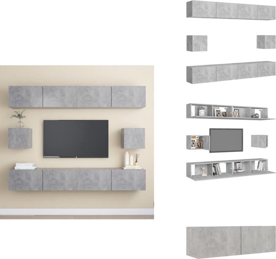 VidaXL Tv-kastenset Tv-kastensets Tv-kasten Tv-meubelset 6-delige Tv-meubelset bewerkt hout betongrijs