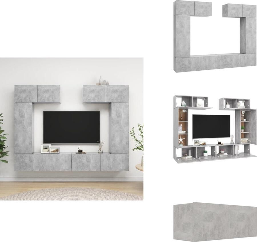 VidaXL Tv-kastenset Tv-kastensets Tv-kasten Tv-meubelset 6-delige Tv-meubelset bewerkt hout betongrijs