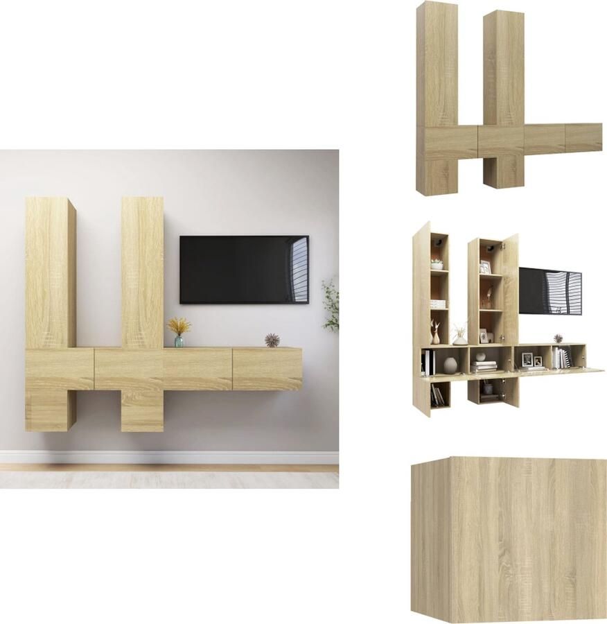 VidaXL Tv-kastenset Tv-kastensets Tv-kasten Tv-meubelset 6-delige Tv-meubelset bewerkt hout sonoma eikenkleurig