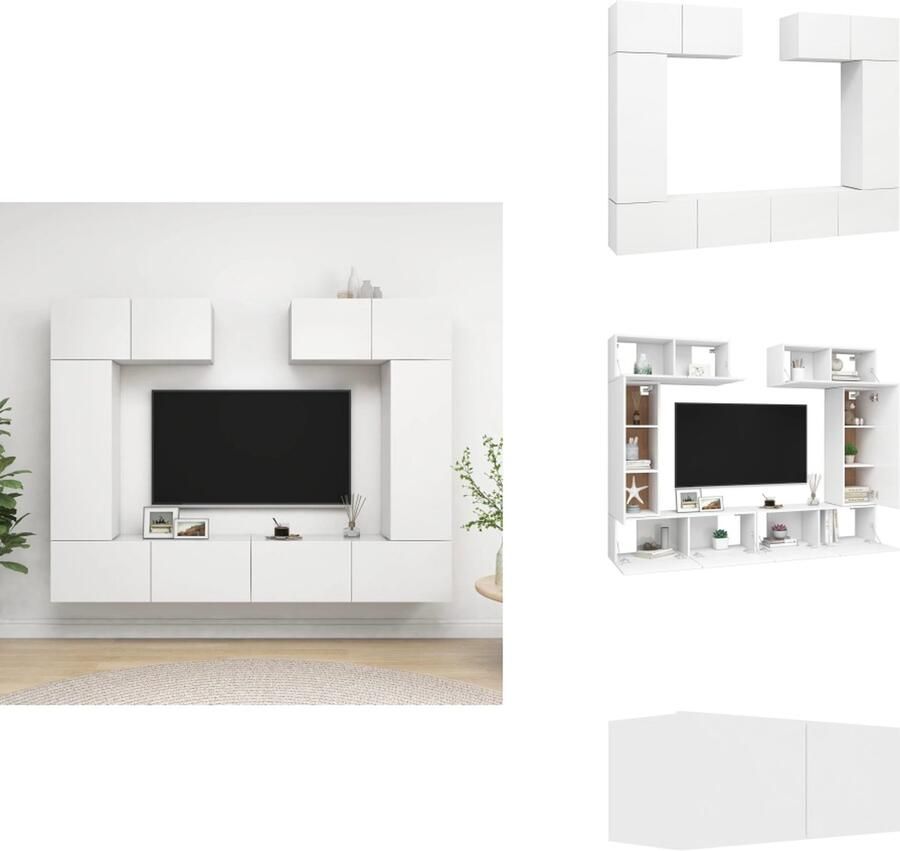 VidaXL Tv-kastenset Tv-kastensets Tv-kasten Tv-meubelset 6-delige Tv-meubelset bewerkt hout wit - Foto 2