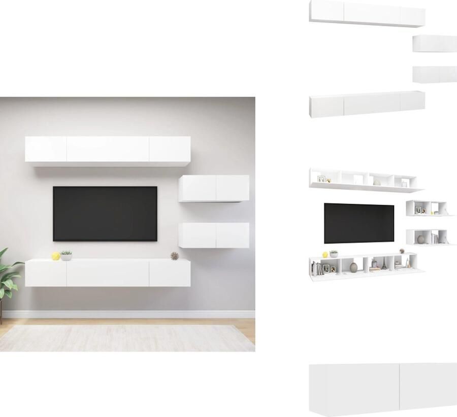 VidaXL Tv-kastenset Tv-kastensets Tv-kasten Tv-meubelset 6-delige Tv-meubelset bewerkt hout wit
