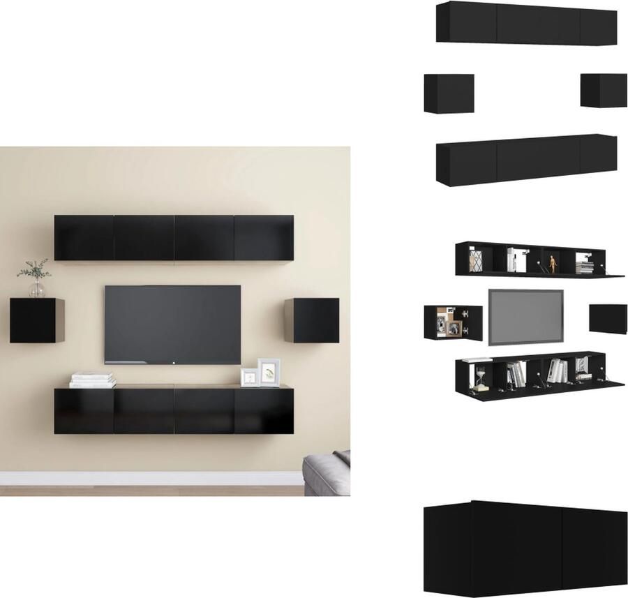 VidaXL TV-meubelset Bruin Wandmontage 4x 80x30x30cm 2x 30.5x30x30cm Eenvoudig schoon te maken Materiaal- spaanplaat Kast
