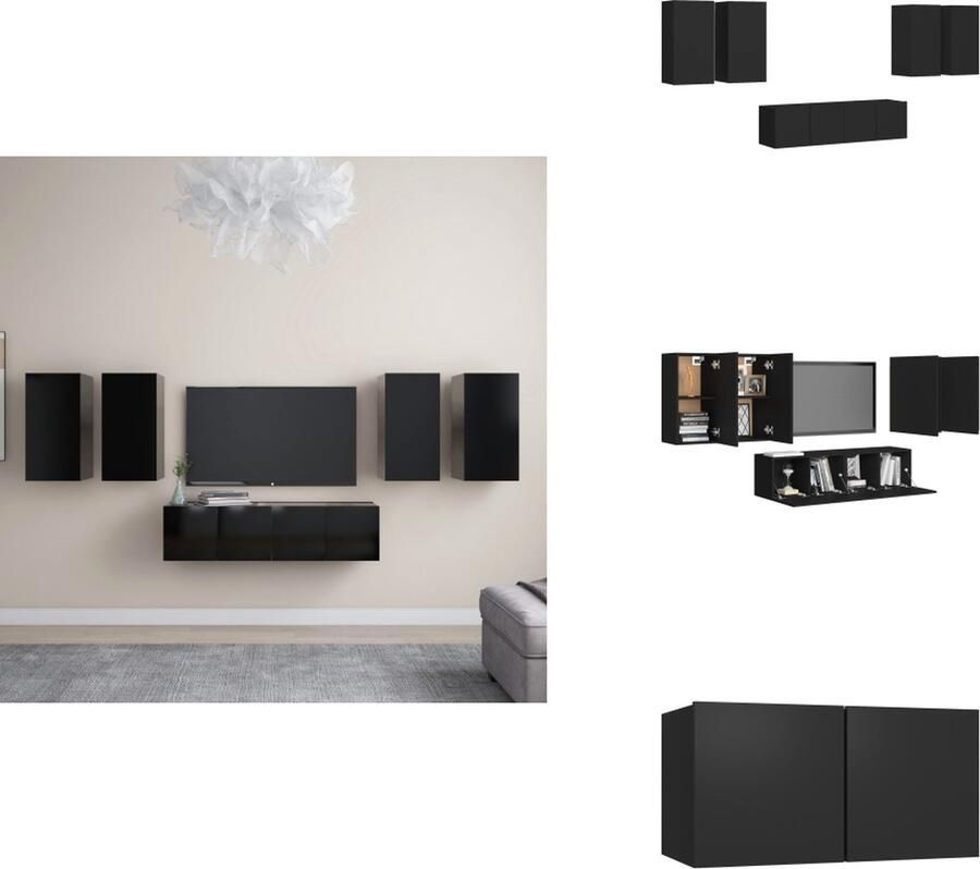VidaXL TV wandmeubelset zwart spaanplaat 4x 30.5x30x60cm + 2x 60x30x30cm montage vereist praktisch en opvallend Kast