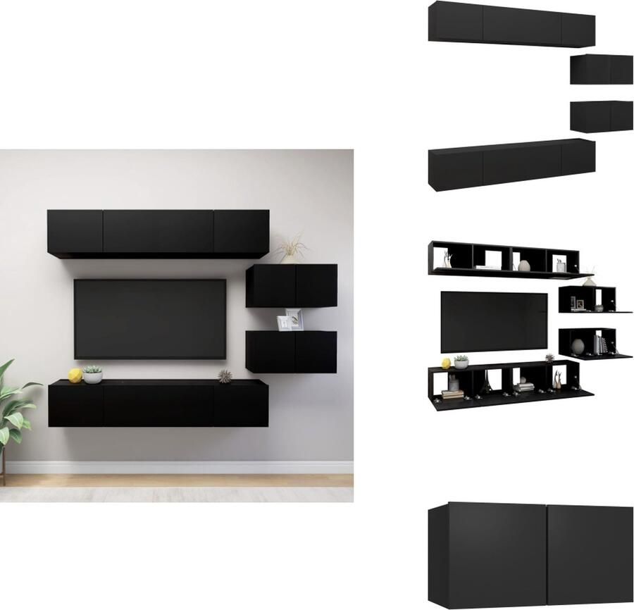 VidaXL Tv-kastenset Tv-kastensets Tv-kasten Tv-meubelset 6-delige Tv-meubelset bewerkt hout zwart