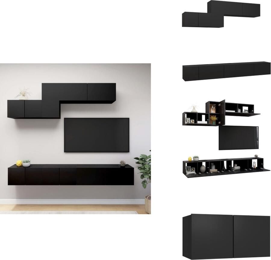 VidaXL Tv-kastenset Tv-kastensets Tv-kasten Tv-meubelset 6-delige Tv-meubelset bewerkt hout zwart