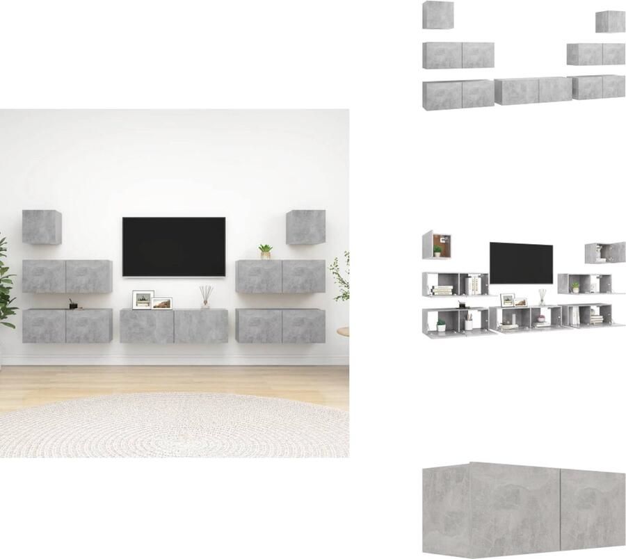 VidaXL Tv-kastenset Tv-kastensets Tv-kasten Tv-meubelset 7-delige Tv-meubelset bewerkt hout betongrijs - Foto 1