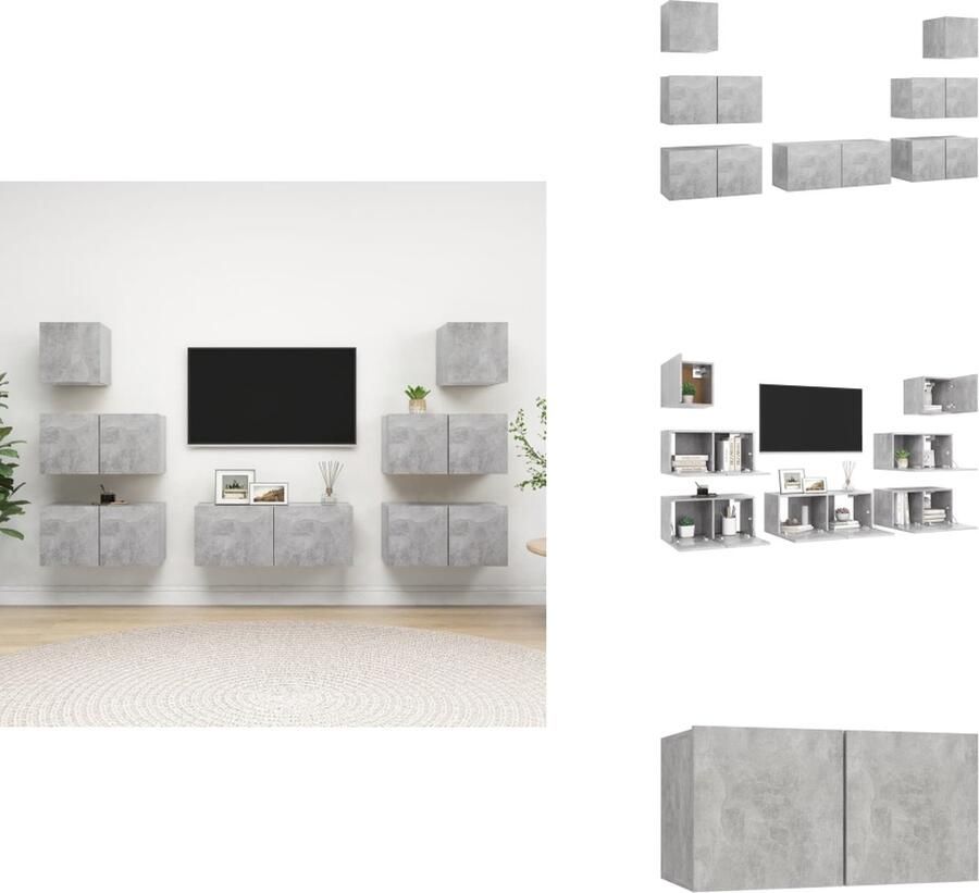 VidaXL Tv-meubelset 7-delig Bewerkt hout Grijs Tv Meubels Houten Tv Kast Tv Stand Media Kast Living Room Furniture - Foto 2