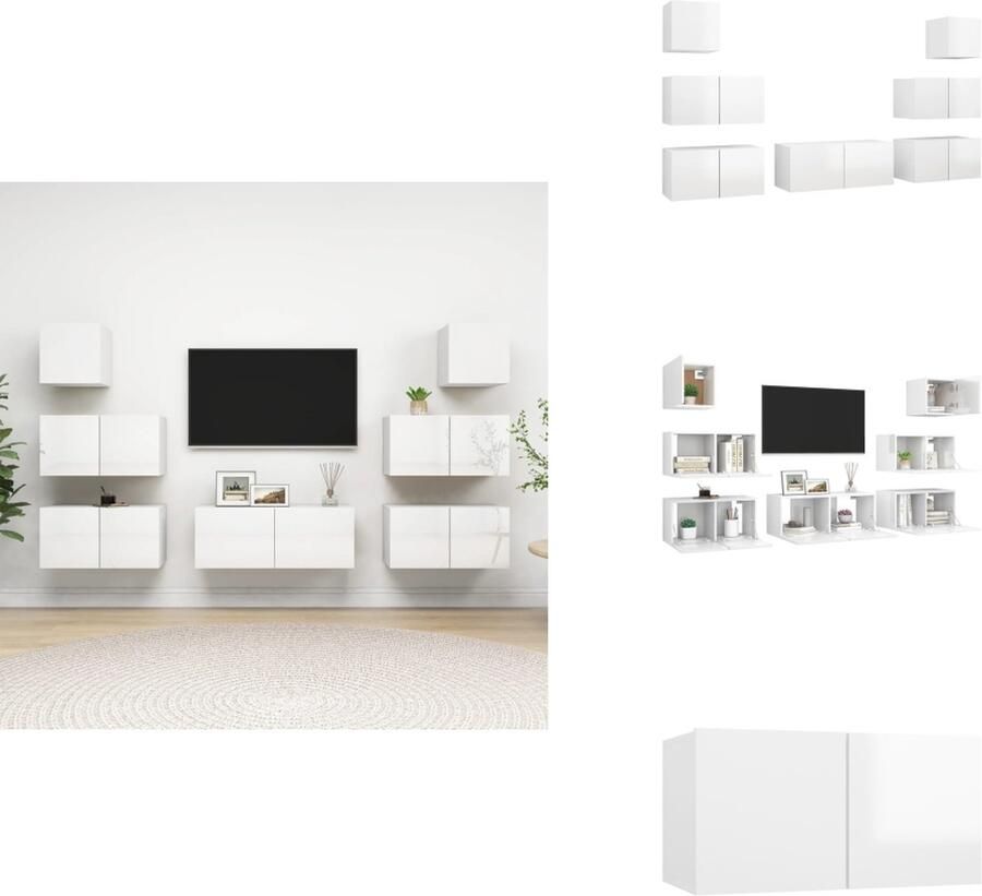 VidaXL Tv-kastenset Tv-kastensets Tv-kasten Tv-meubelset 7-delige Tv-meubelset bewerkt hout hoogglans wit