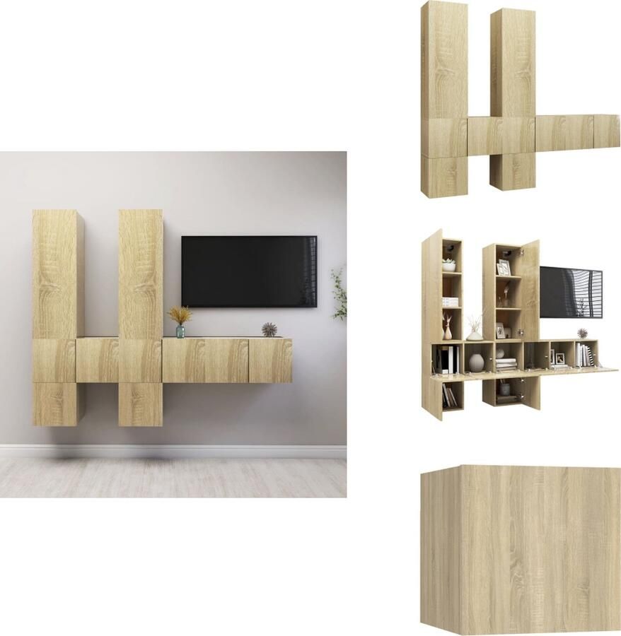 VidaXL Tv-kastenset Tv-kastensets Tv-kasten Tv-meubelset 7-delige Tv-meubelset bewerkt hout sonoma eikenkleurig