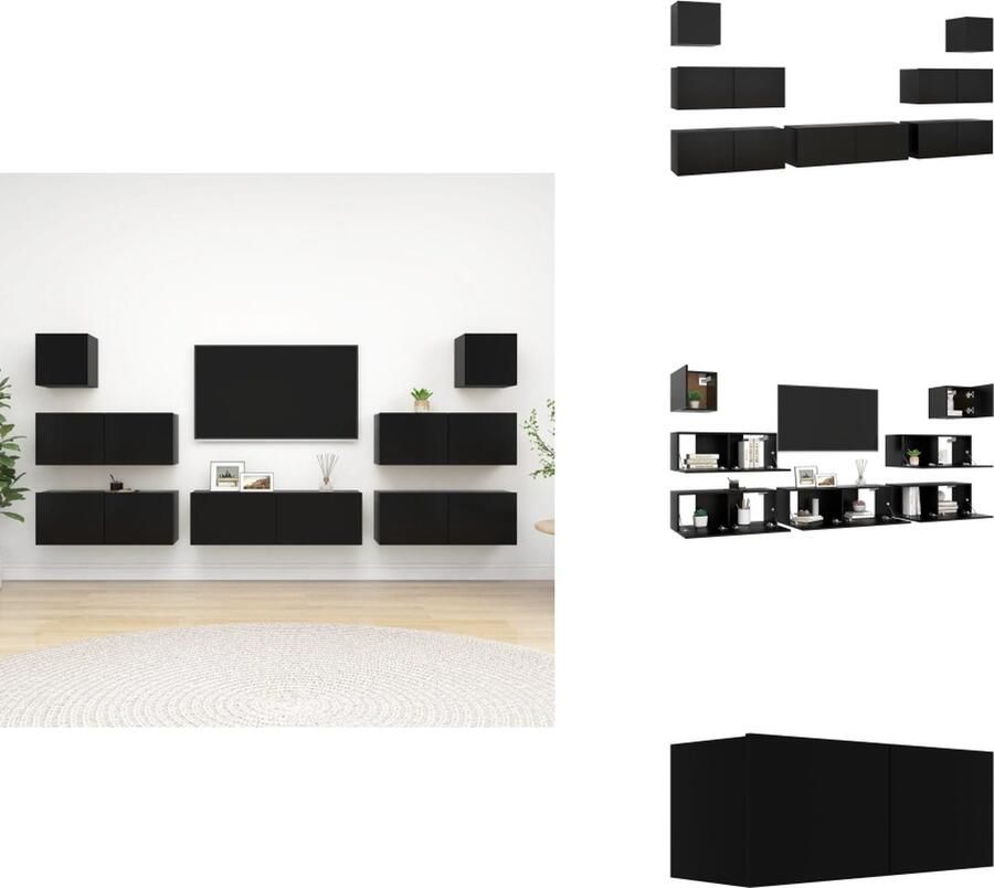 VidaXL Tv-kastenset Tv-kastensets Tv-kasten Tv-meubelset 7-delige Tv-meubelset bewerkt hout zwart