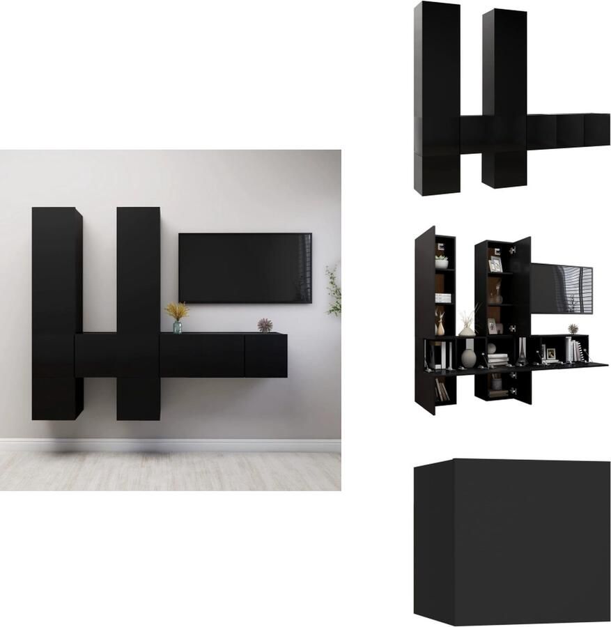 VidaXL Tv-kastenset Tv-kastensets Tv-kasten Tv-meubelset 7-delige Tv-meubelset bewerkt hout zwart