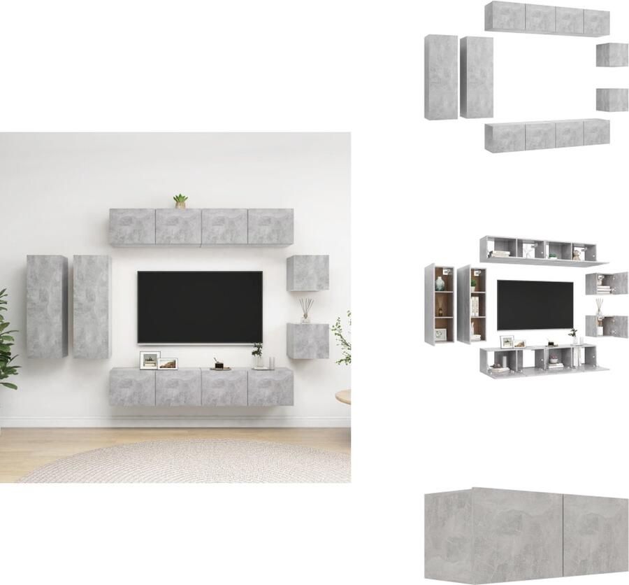 VidaXL Tv-kastenset Tv-kastensets Tv-kasten Tv-meubelset 8-delige Tv-meubelset bewerkt hout betongrijs - Foto 2