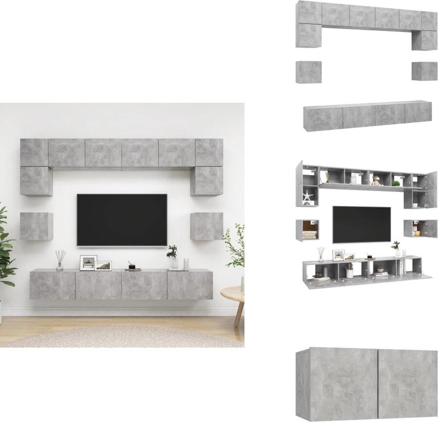 VidaXL Tv-kastenset Tv-kastensets Tv-kasten Tv-meubelset 8-delige Tv-meubelset bewerkt hout betongrijs