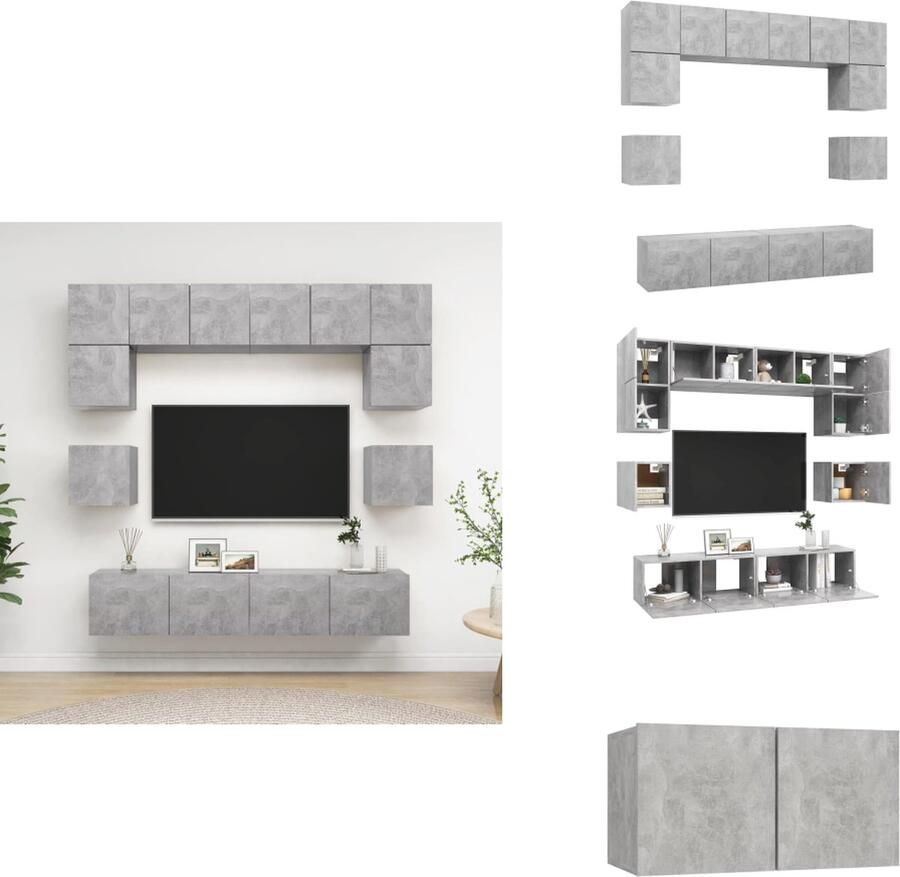 VidaXL Tv-kastenset Tv-kastensets Tv-kasten Tv-meubelset 8-delige Tv-meubelset bewerkt hout betongrijs