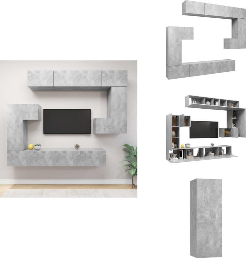 VidaXL Tv-kastenset Tv-kastensets Tv-kasten Tv-meubelset 8-delige Tv-meubelset bewerkt hout betongrijs