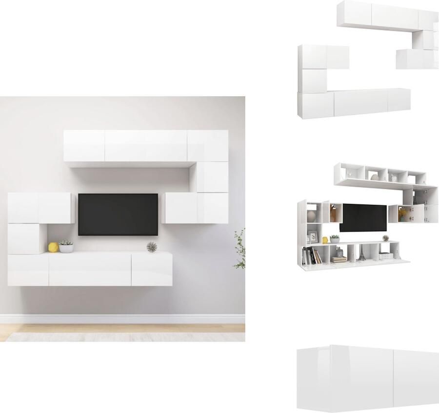 VidaXL Tv-kastenset Tv-kastensets Tv-kasten Tv-meubelset 8-delige Tv-meubelset bewerkt hout hoogglans wit