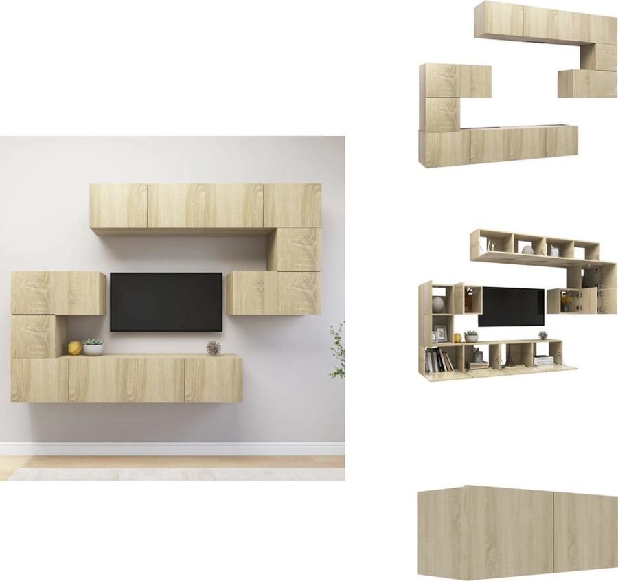 VidaXL Tv-kastenset Tv-kastensets Tv-kasten Tv-meubelset 8-delige Tv-meubelset bewerkt hout sonoma eikenkleurig